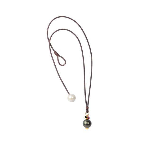 Leather & Tahitian Pearl Necklace Simones Jewelry, LLC Shrewsbury, NJ