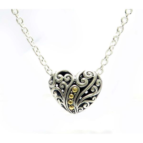 Sterling Silver & 18k Balinese swirl Design Heart Necklace Simones Jewelry, LLC Shrewsbury, NJ
