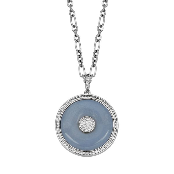 SS Blue Lace Agate Necklace/White Topaz w/chain Simones Jewelry, LLC Shrewsbury, NJ