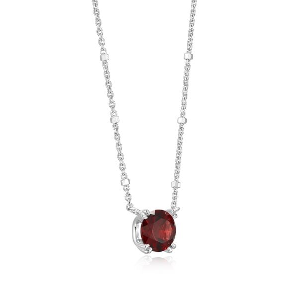 Sterling Silver Garnet Solitaire Necklace Image 2 Simones Jewelry, LLC Shrewsbury, NJ