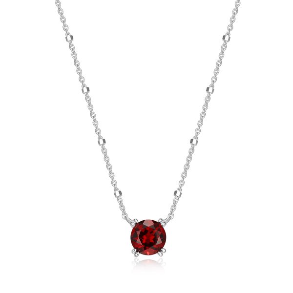 Sterling Silver Garnet Solitaire Necklace Simones Jewelry, LLC Shrewsbury, NJ