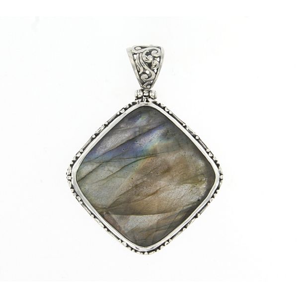 Sterling Silver 30mm Cushion Cut Labradorite Pendant Simones Jewelry, LLC Shrewsbury, NJ