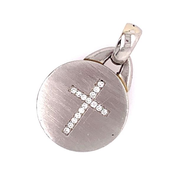 Platinum Diamond Cross Disc Image 2 Simones Jewelry, LLC Shrewsbury, NJ