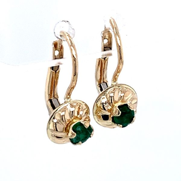 Estate 14K Yellow Gold Leverback Emerald Earrings Simones Jewelry, LLC Shrewsbury, NJ