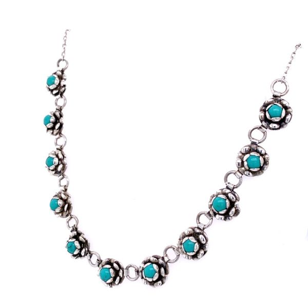 Estate Sterling Silver Flower Turquoise Flower Necklace Image 2 Simones Jewelry, LLC Shrewsbury, NJ