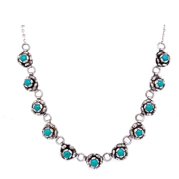 Estate Sterling Silver Flower Turquoise Flower Necklace Simones Jewelry, LLC Shrewsbury, NJ