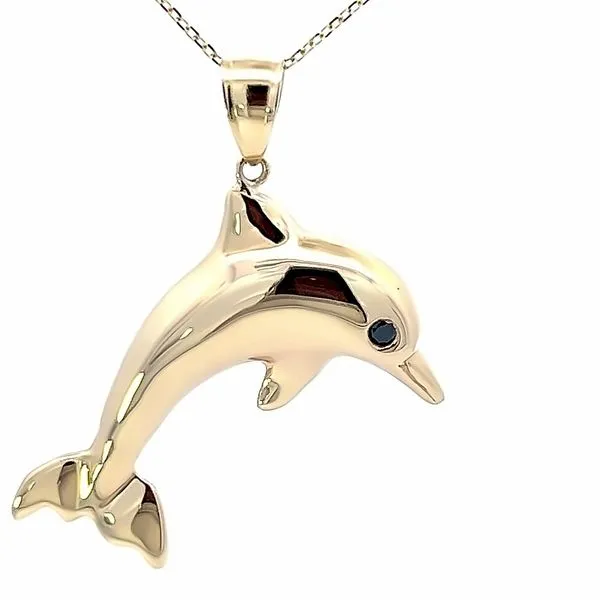 14K Yellow Solid Dolphin Pendant (Estate) Simones Jewelry, LLC Shrewsbury, NJ