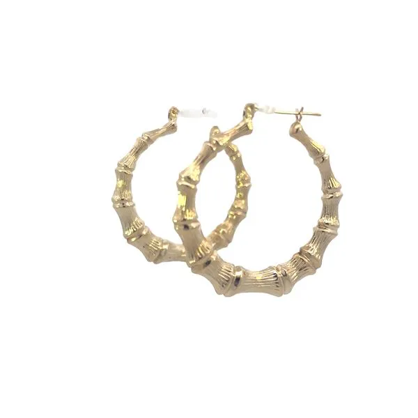 14K Yellow Bamboo Hoops Earrings Image 2 Simones Jewelry, LLC Shrewsbury, NJ