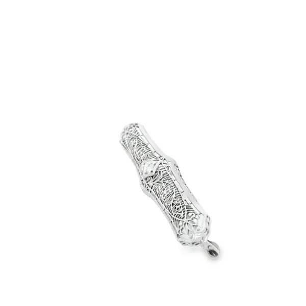 14K White Wide Vintage Bar Pin With Diamond (Estate) Image 3 Simones Jewelry, LLC Shrewsbury, NJ