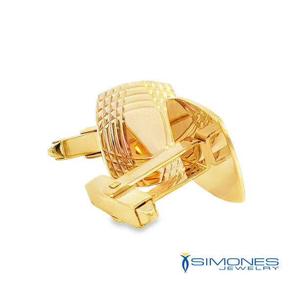 14k Yellow Gold Diamond-Cut Textured Estate Cufflinks Image 2 Simones Jewelry, LLC Shrewsbury, NJ