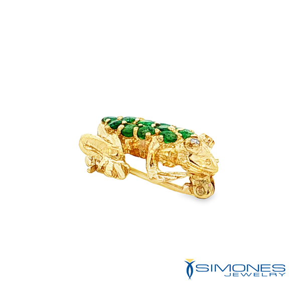 14K Yellow Emerald Frog Pin ( Estate ) Image 2 Simones Jewelry, LLC Shrewsbury, NJ