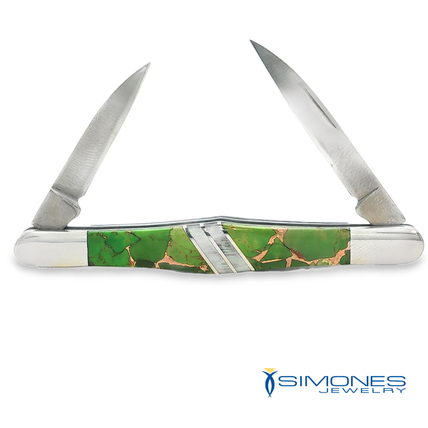 Tuxedo Knife GRN/BRZ TQ/JET  Inlays Steel Pocket Knife Simones Jewelry, LLC Shrewsbury, NJ