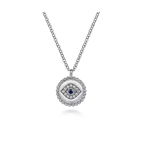 Sterling Silver Sapphire and Diamond Evil Eye Pendant Necklace Simon Jewelers High Point, NC