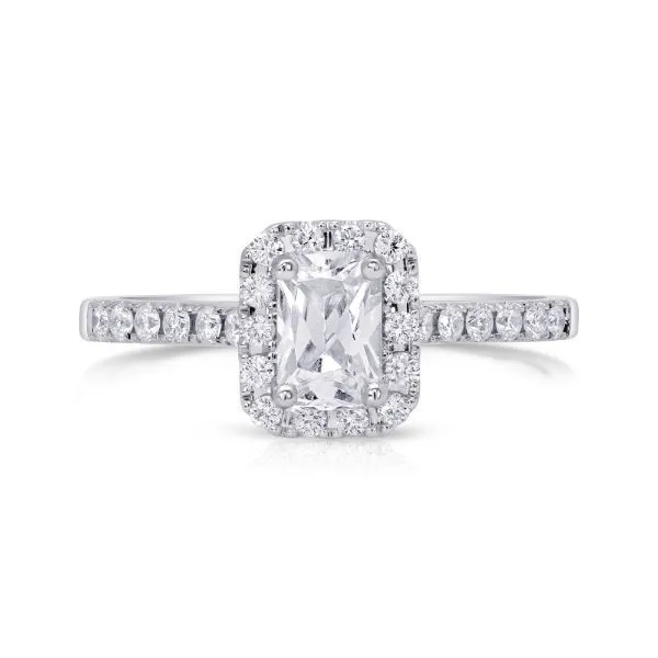 14KT WG Diamond Engagement Ring w/ Emerald Center Stone .46CT Surrounded by Diamond Halo w/ a Diamond Band .30TCW Steve Lennon & Co Jewelers  New Hartford, NY