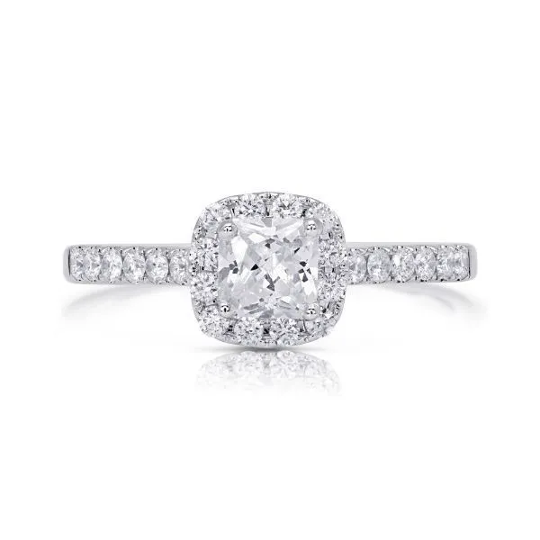 14KT WG Diamond Engagement Ring w/ Round Center Stone .40CT Surrounded by Diamond Halo w/ a Diamond Band .32TCW Steve Lennon & Co Jewelers  New Hartford, NY