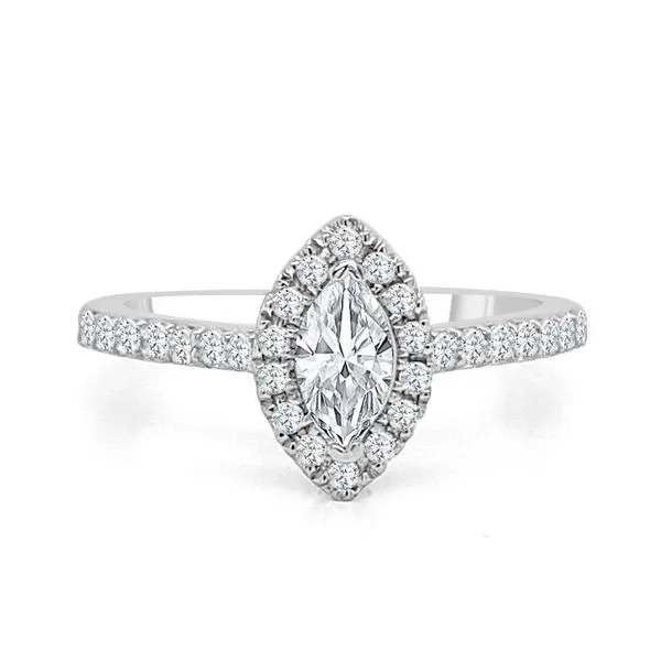 14KT WG Diamond Engagement Ring w/ Marquis Center Stone .23CT Surrounded by Diamond Halo w/ a Diamond Band .32TCW Steve Lennon & Co Jewelers  New Hartford, NY