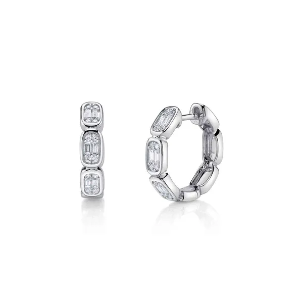 SHY 14K White Gold Diamond Hoops/Huggies Steve Lennon & Co Jewelers  New Hartford, NY