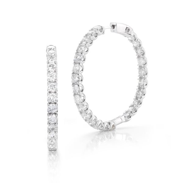 PAR 14K White Gold Diamond Hoops/Huggies Steve Lennon & Co Jewelers  New Hartford, NY