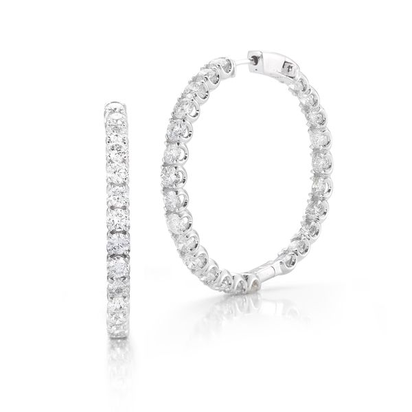 14K White Gold Diamond Hoops/Huggies Image 2 Steve Lennon & Co Jewelers  New Hartford, NY