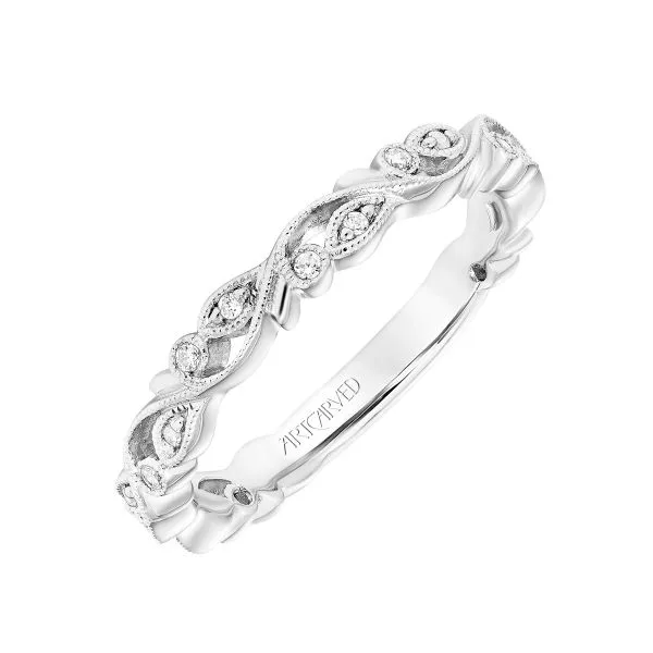 ArtCarved Lady's White 14 Karat Wedding Band Size 6.5 With 18=0.10Tw Round Diamonds Steve Lennon & Co Jewelers  New Hartford, NY