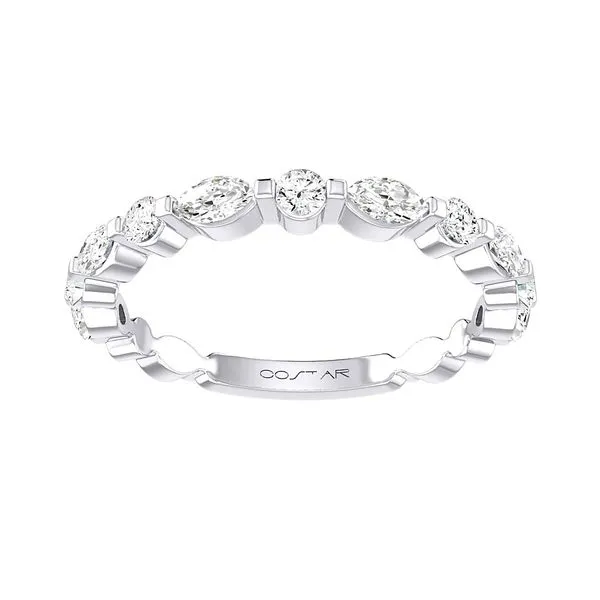 14KT WG .50TCW Alternating Diamond Wedding Band 5 Rounds and 6 Marquise Steve Lennon & Co Jewelers  New Hartford, NY