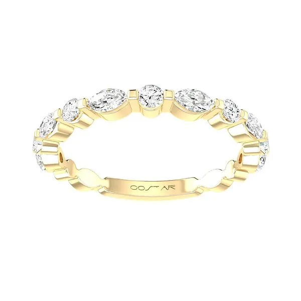 4KT YG .50TCW  Alternating Diamond Wedding Band  5 Rounds and 6 Marquise Steve Lennon & Co Jewelers  New Hartford, NY