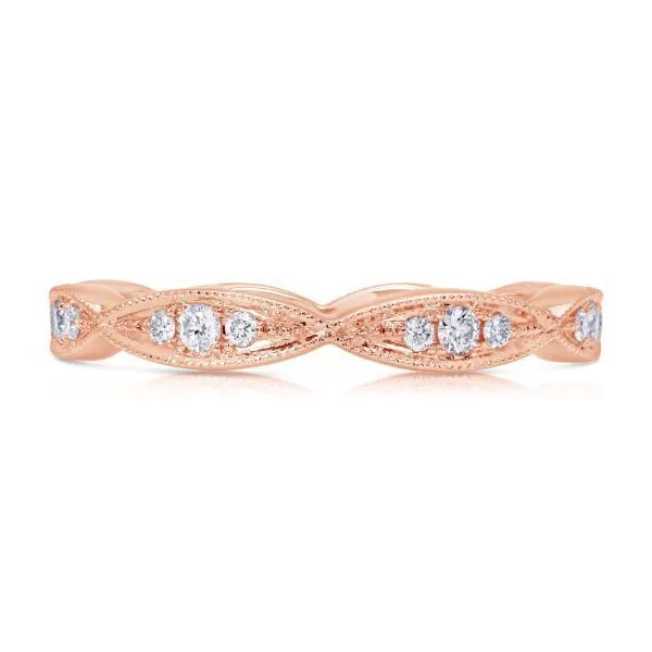 14KT RG .15TCW 24 Stone Diamond Wedding Band With Three Diamonds In A  Marquise Bezeled Setting Image 2 Steve Lennon & Co Jewelers  New Hartford, NY