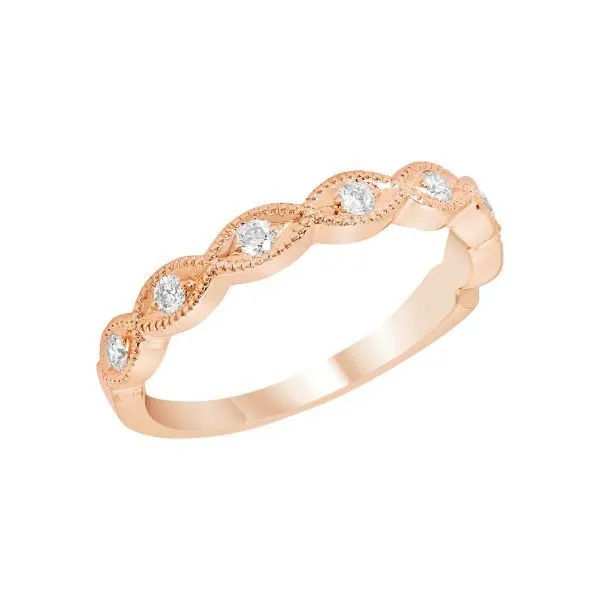14KT RG .15TCW 7 Bezeled Round Stone Diamond Wedding Band Image 2 Steve Lennon & Co Jewelers  New Hartford, NY
