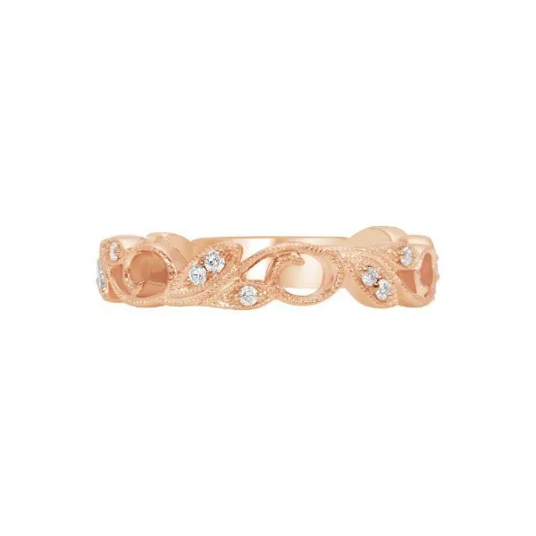 14KT RG .12TCW Diamond Wedding Band With Floral Pattern Image 2 Steve Lennon & Co Jewelers  New Hartford, NY