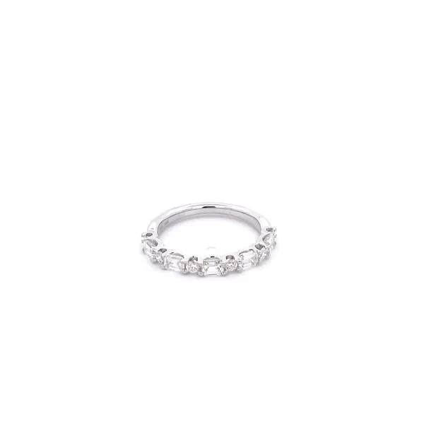 14KT WG Alternating Round And Baguette Cut 11 Stone 1.00TCW Half Way Diamond Wedding Band Steve Lennon & Co Jewelers  New Hartford, NY