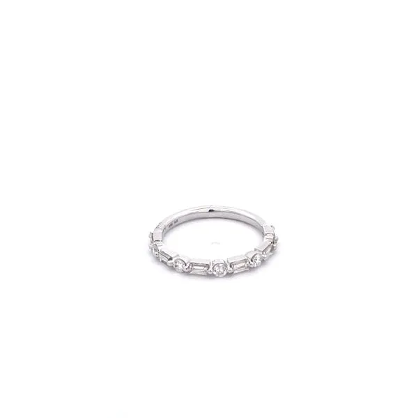 14KT WG 11 Stone Diamond Wedding Band With Alternating Emerald And Round Diamonds TCW .50 Steve Lennon & Co Jewelers  New Hartford, NY