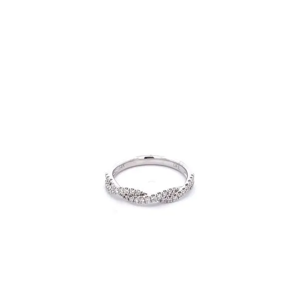 14KT WG Diamond Wedding Band With A Shank Twist That Has Round Diamonds TCW .29 Steve Lennon & Co Jewelers  New Hartford, NY