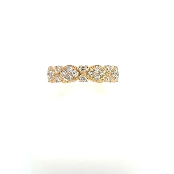 14K Yellow Gold Alternating 4 Stone Marquise Design And Two Stone Row Diamond Wedding Band .65TCW Steve Lennon & Co Jewelers  New Hartford, NY