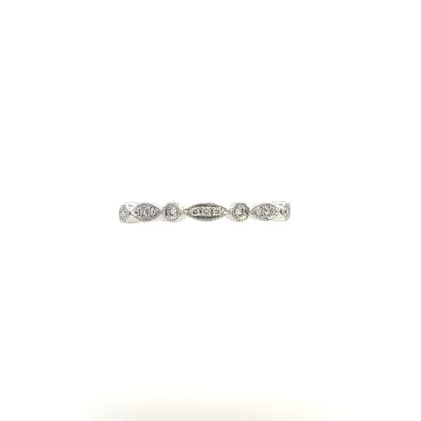 14K White Gold Alternating One Bezel Set Stone And Three Stone Marquise Design Diamond Wedding Band .08TCW Steve Lennon & Co Jewelers  New Hartford, NY