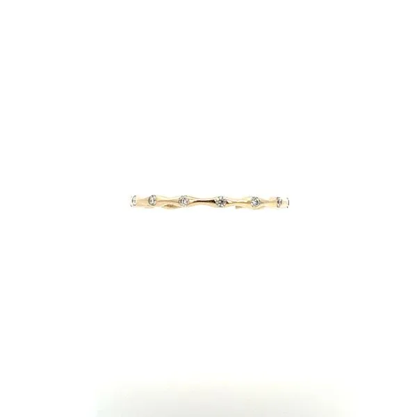 14K Yellow Gold Wavy Textured 11 Round Stone Diamond Wedding Band .08TCW Steve Lennon & Co Jewelers  New Hartford, NY