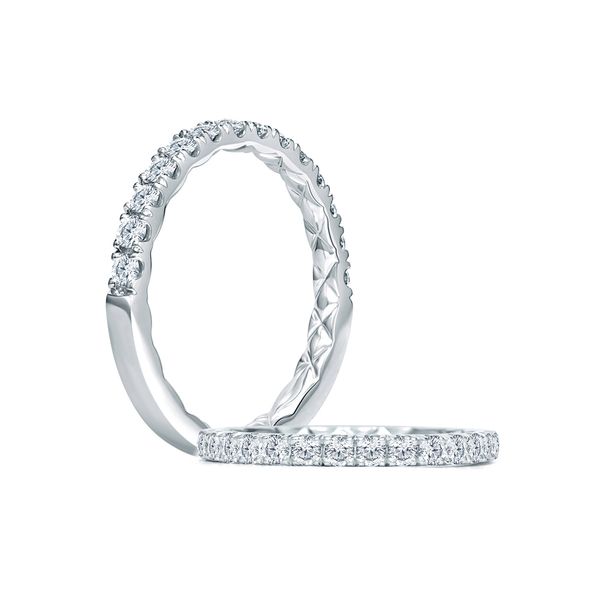 A. Jaffe 14KT WG Halfway French Pavé Quilted Anniversary Band TCW 0.49 Steve Lennon & Co Jewelers  New Hartford, NY