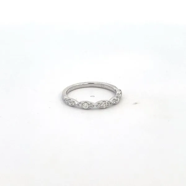 14KT White Gold Diamond Wedding Band with 15 Rounds Diamonds .27CT in a Shared Prong Three Stone Marquise Design Steve Lennon & Co Jewelers  New Hartford, NY