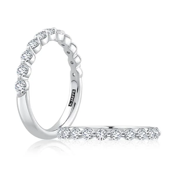 A. Jaffe 14K White Gold Diamond Single Prong Wedding Band with 11 Round Diamonds .55tcw Image 3 Steve Lennon & Co Jewelers  New Hartford, NY