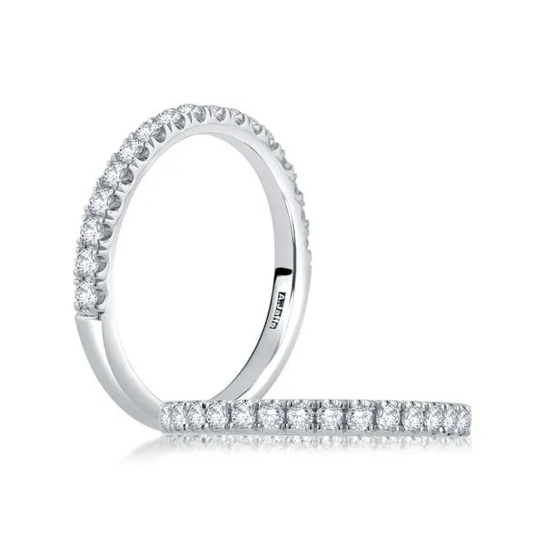 A. Jaffe 14KT White Gold Diamond Wedding Band with Round Diamonds That Cover Half Of The Band 0.15TCW Steve Lennon & Co Jewelers  New Hartford, NY