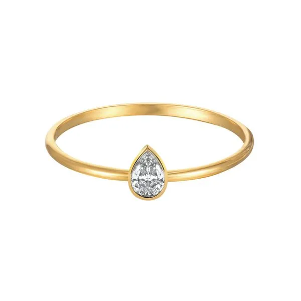 14K Yellow Gold Petite Solitaire Bezel Pear Diamond Ring Steve Lennon & Co Jewelers  New Hartford, NY