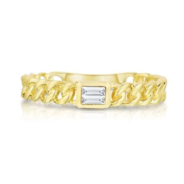 14KT Yellow Gold Bezel Set Diamond Baguette Curb Ring 2 Stones .06CTS Steve Lennon & Co Jewelers  New Hartford, NY