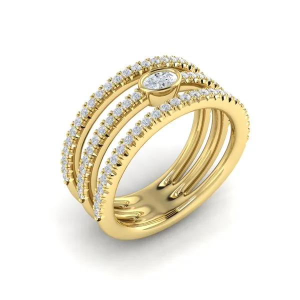 Vlora 14k YG Diamond Open Three Row and Oval Bezel Center stone Ring .67tcw Steve Lennon & Co Jewelers  New Hartford, NY