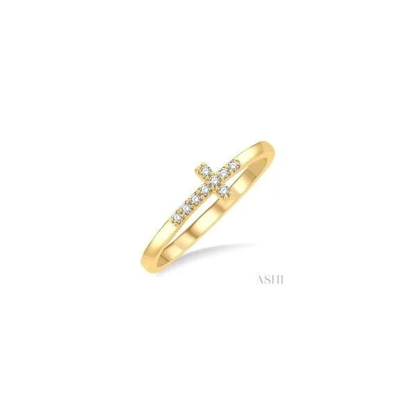 10kt Yellow Gold Petite Reclining Cross Round Cut Diamond Stackable Fashion Ring .10tcw Steve Lennon & Co Jewelers  New Hartford, NY