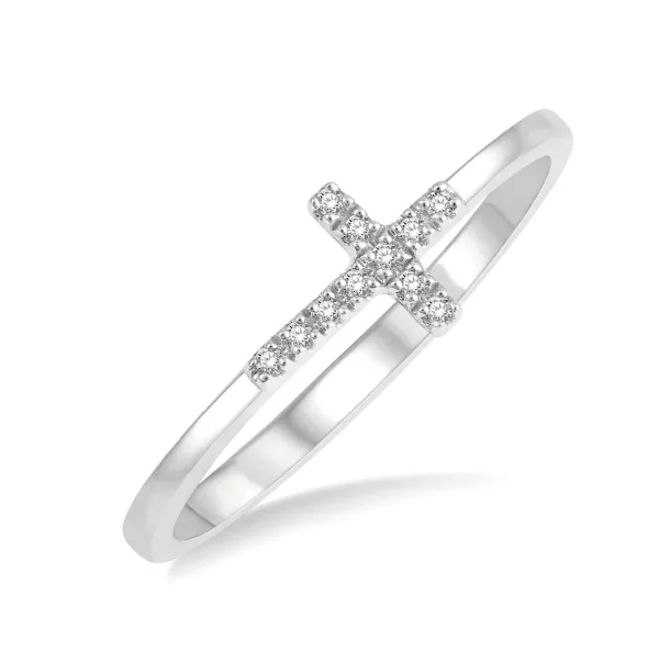 10kt White Gold Sideway Cross Diamond Ring .04tcw Steve Lennon & Co Jewelers  New Hartford, NY