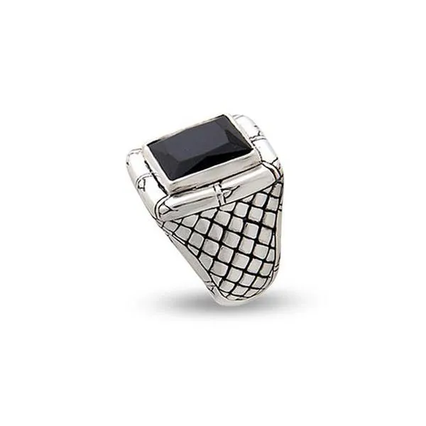 Samuel B. Men's SS Black ONYX Ring w/Woven Shank Design Image 2 Steve Lennon & Co Jewelers  New Hartford, NY
