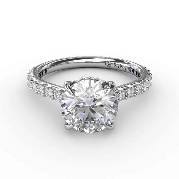 Fana 14K White Gold Classic Round Diamond Solitaire Engagement Ring With Hidden Pavé Halo 38 Round Diamonds .47tcw Steve Lennon & Co Jewelers  New Hartford, NY