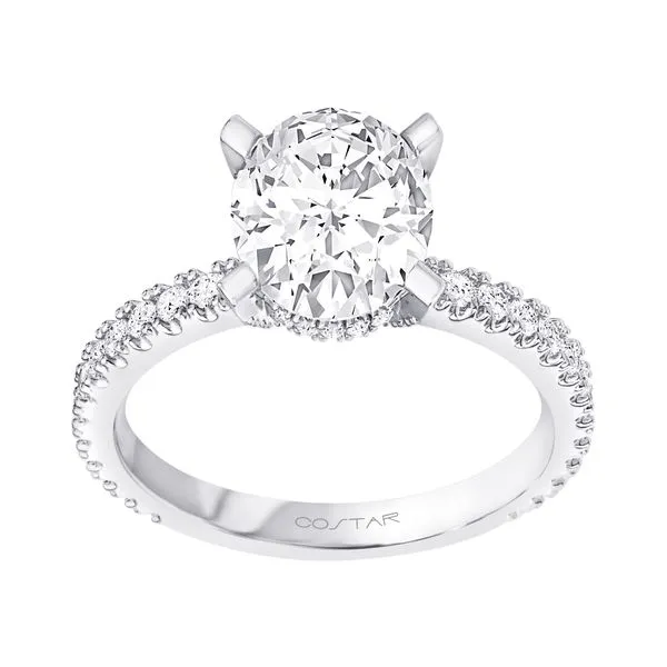 14KT WG .40TCW 26 Round Stone Diamond 4 Prong Semi Mount with Diamond Hidden Halo Holds 1.50CT Oval(Center Stone Not Included) S. Lennon & Co Jewelers New Hartford, NY