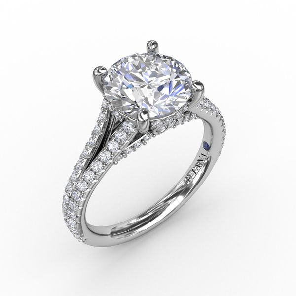 Fana 14K White Gold  Classic Hidden Halo Round Diamond Solitaire Engagement Ring With Split-Diamond Shank .64CT Steve Lennon & Co Jewelers  New Hartford, NY