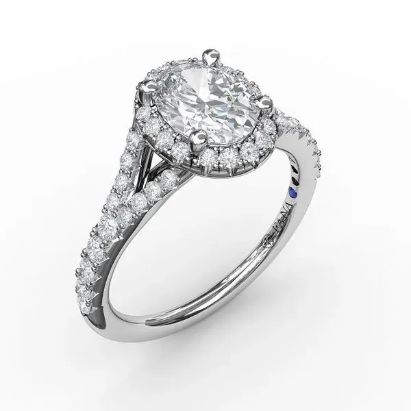 Fana 14K White Gold Classic Diamond Halo Engagement Ring with a Subtle Split Band .49TCW Steve Lennon & Co Jewelers  New Hartford, NY