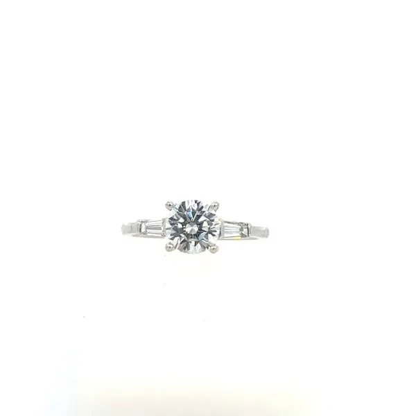 14KT WG .34TCW 3 Stone Diamond 4 Prong Semi Mount with 2 Rectangle Stones On The Side Of The Center Stone (Center Stone Not Included) Steve Lennon & Co Jewelers  New Hartford, NY